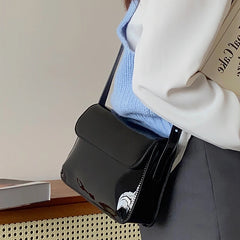 Retro Patent Leather Shoulder Bag For Women Flap Crossbody Bag
