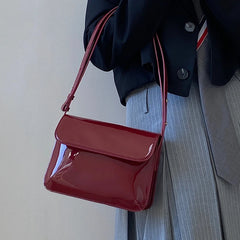 Retro Patent Leather Shoulder Bag Flap Small Square Bag Underarm Crossbody Bag