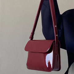 Retro Patent Leather Shoulder Bag Flap Small Square Bag Underarm Crossbody Bag