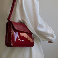 Retro Patent Leather Shoulder Bag Flap Small Square Bag Underarm Crossbody Bag