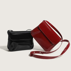 Retro Patent Leather Shoulder Bag Flap Small Square Bag Underarm Crossbody Bag