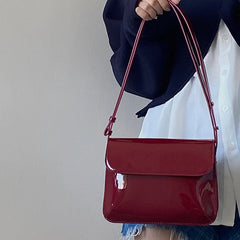 Retro Patent Leather Shoulder Bag Flap Small Square Bag Underarm Crossbody Bag