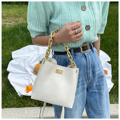 Retro Personality Women's Bucket Bag Chain Handle Solid Texture Bag
