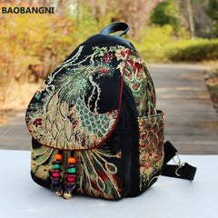 Retro Phoenix Embroidered Backpack Sequins Canvas Tribal Ethnic Floral Women Bag