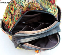 Retro Phoenix Embroidered Backpack Sequins Canvas Tribal Ethnic Floral Women Bag