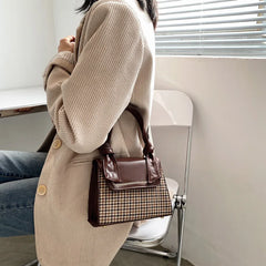 Plaid Crossbody Handbag Totes Women Casual PU Leather Shoulder Purse