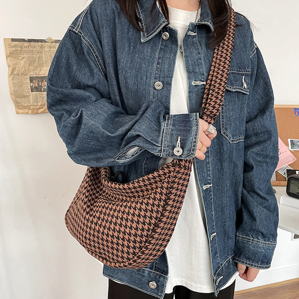 Retro Plaid Crossbody Bag Street Shoulder Bag for Women
