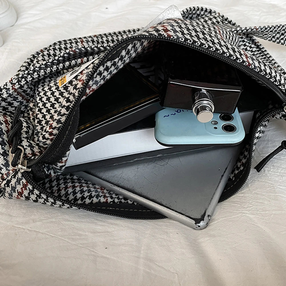 Retro Plaid Crossbody Bag Street Shoulder Bag for Women