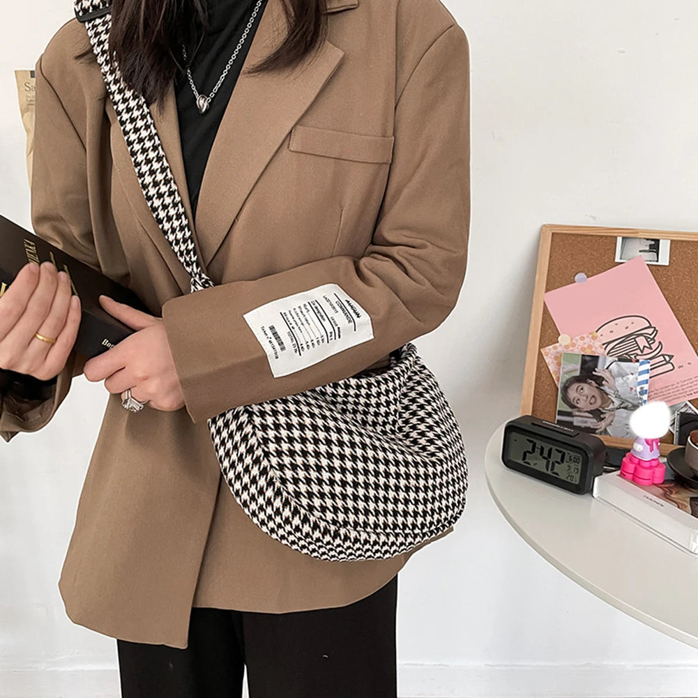 Retro Plaid Crossbody Bag Street Shoulder Bag for Women