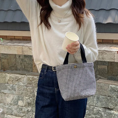 Plaid Woolen Shoulder Bag Houndstooth Handbags Girls Student Lunch Bento Bags