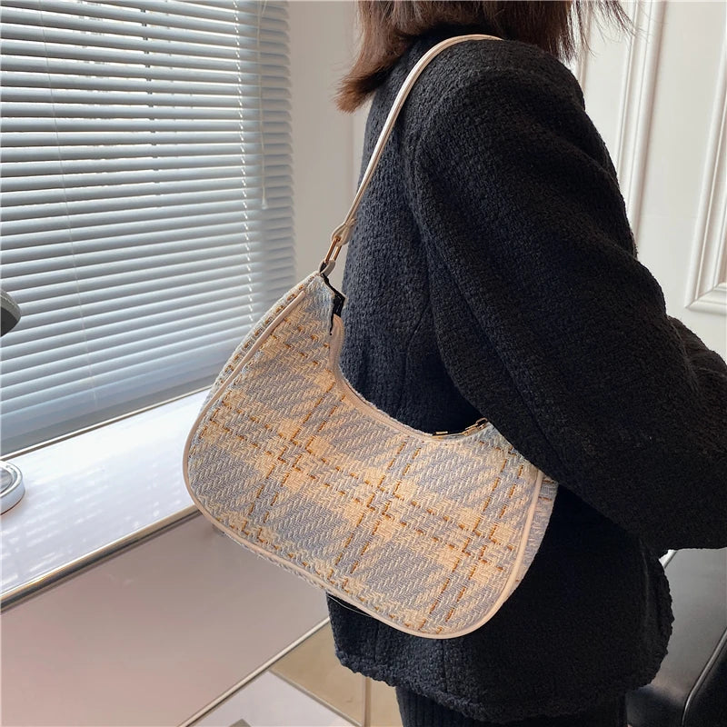 Plaid Women's Hobo Underarm Bag Small Shoulder Bags Mini Tote Purse Handbag