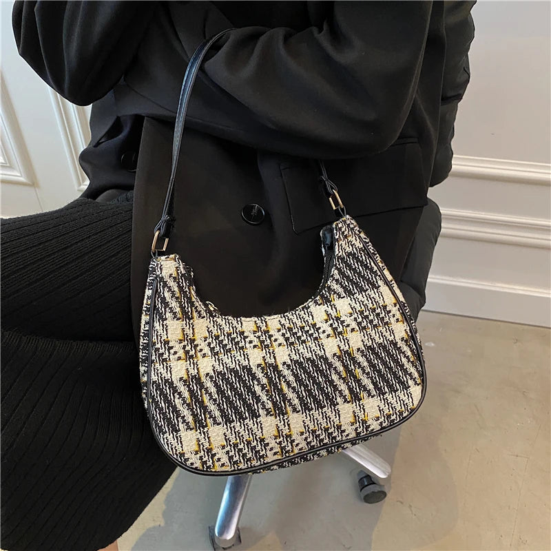 Plaid Women's Hobo Underarm Bag Small Shoulder Bags Mini Tote Purse Handbag