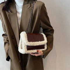 Retro Crossbody Bag Fleece Flap Shoulder Satchel