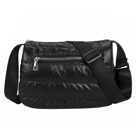 Retro Quilted Stripe Nylon Crossbody Bag Winter Handbag