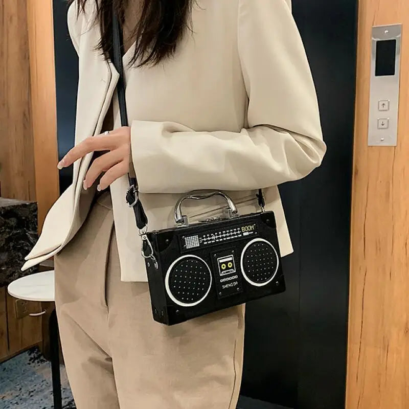Retro Radio Box Shoulder Bag Crossbody Purse