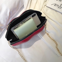 Retro Red Lips Women PVC Handbags Chain Clutch