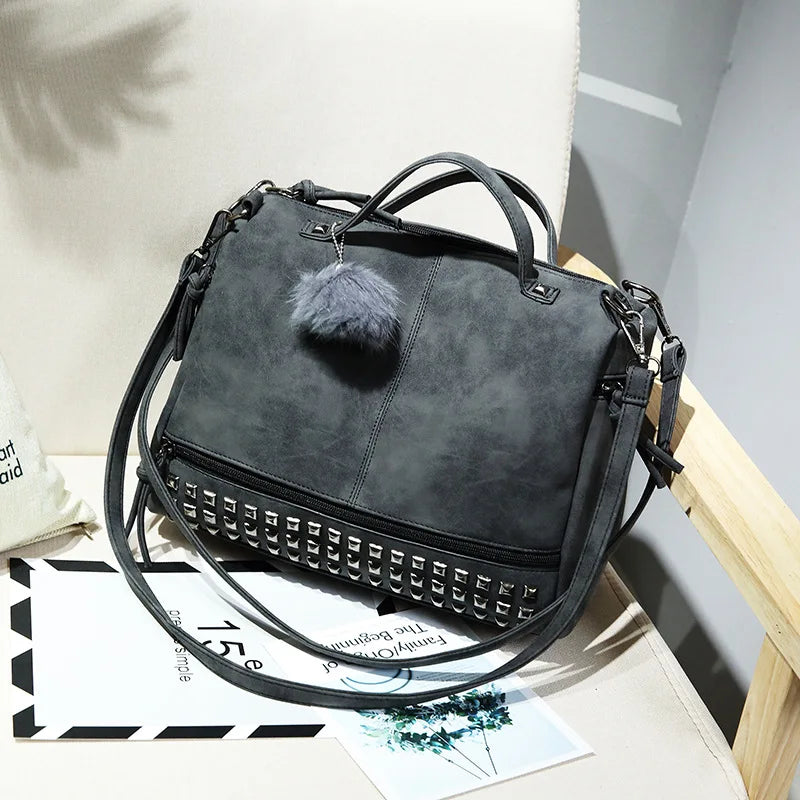 Retro Rivet Matte PU Leather Boston Shoulder Crossbody Bag