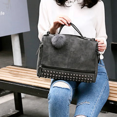 Retro Rivet Matte PU Leather Boston Shoulder Crossbody Bag