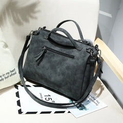 Retro Rivet Matte PU Leather Boston Shoulder Crossbody Bag