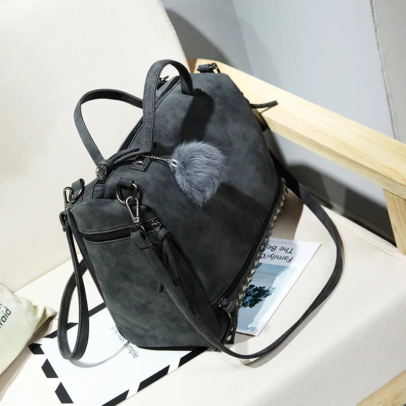 Retro Rivet Matte PU Leather Boston Shoulder Crossbody Bag