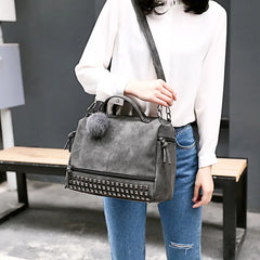 Retro Rivet Matte PU Leather Boston Shoulder Crossbody Bag
