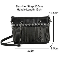 Retro Rivet Women Handbags Rock Style Tassel Crossbody Bags Chain