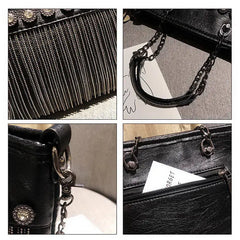 Retro Rivet Women Handbags Rock Style Tassel Crossbody Bags Chain
