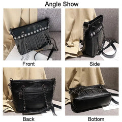 Retro Rivet Women Handbags Rock Style Tassel Crossbody Bags Chain