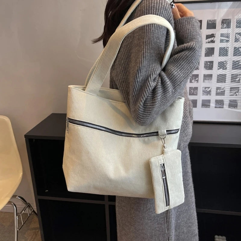 Corduroy Shoulder Bag Satchel Purse Tote for Women Girls