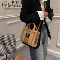 Retro Shoulder Bag Women Fleece Crossbody Handbag