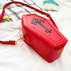 Gothic Crossbody Handbag Coffin Shape PU Leather Messenger Bag for Halloween
