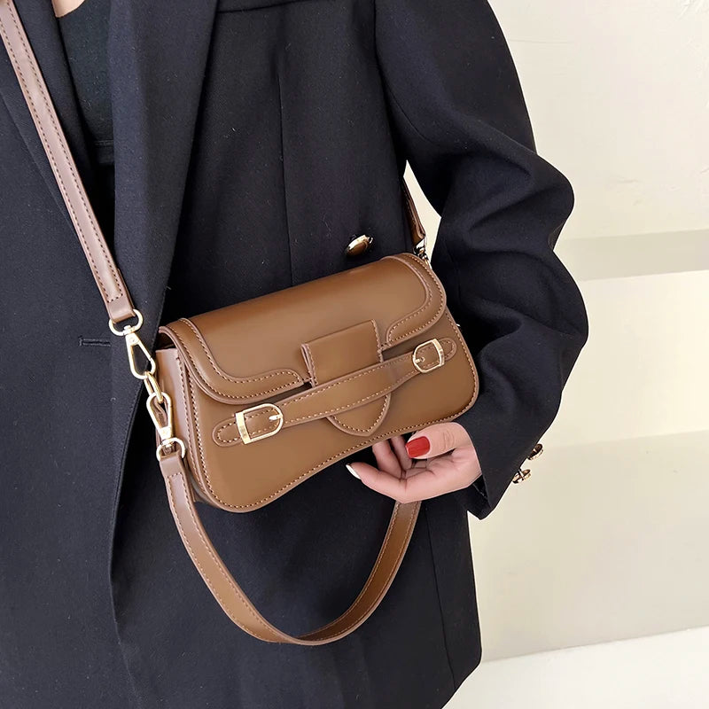 Retro Small PU Leather Flap Crossbody Bag for Women Totes Handbag