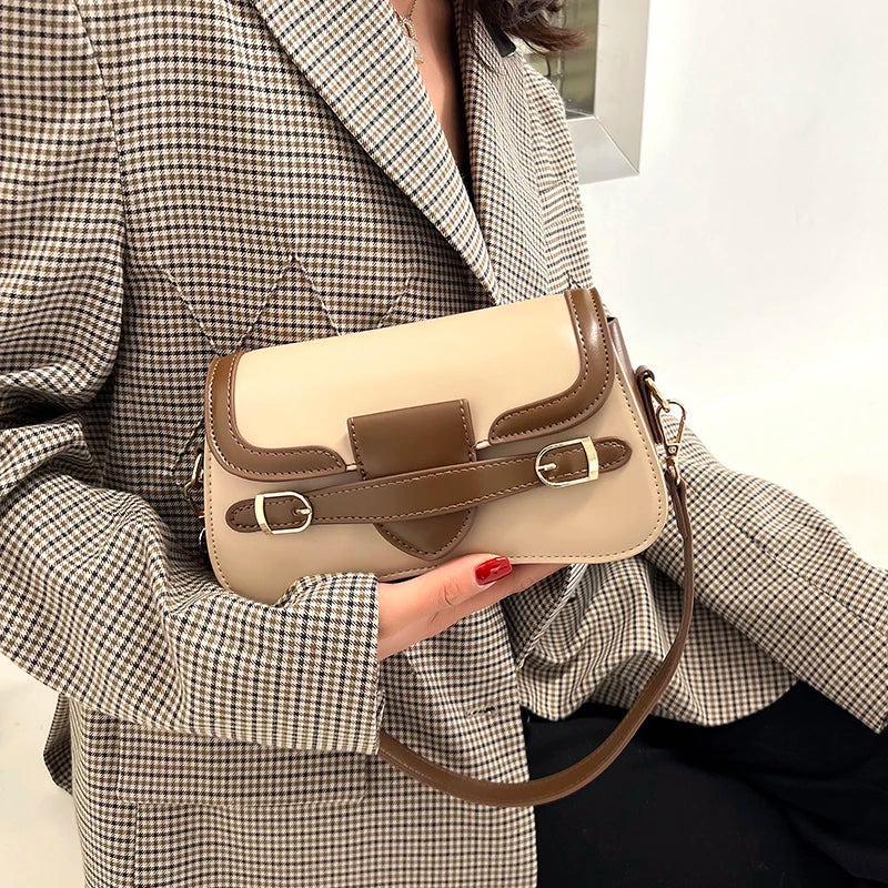 Retro Small PU Leather Flap Crossbody Bag for Women Totes Handbag