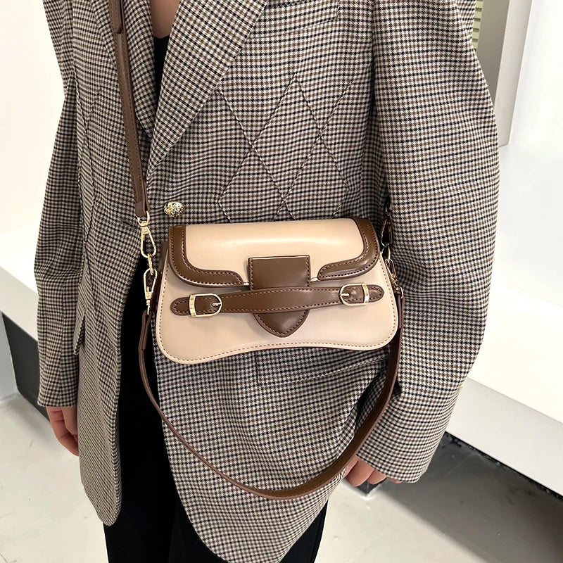 Retro Small PU Leather Flap Crossbody Bag for Women Totes Handbag