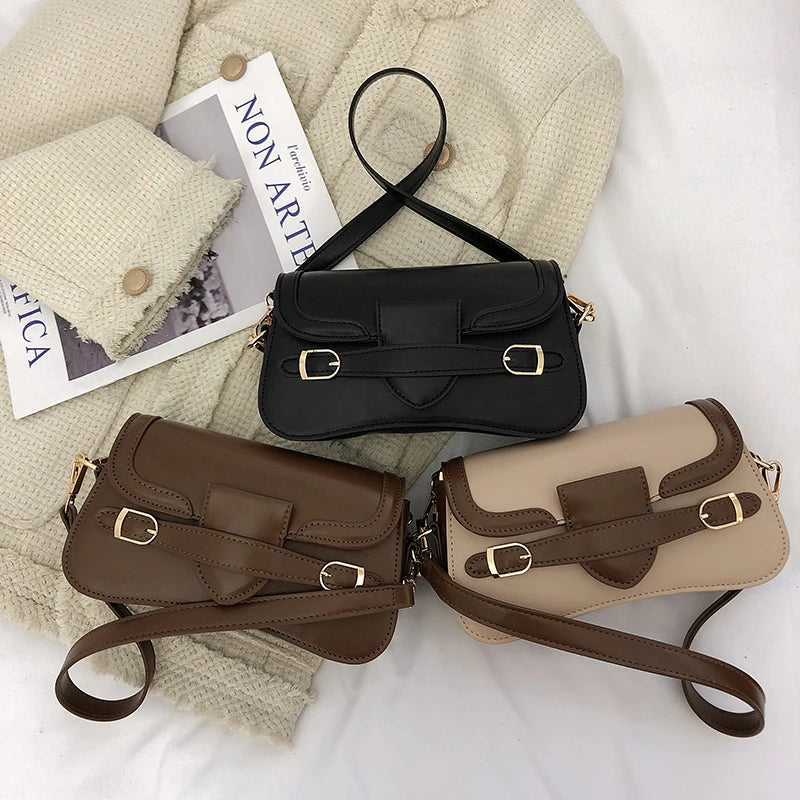 Retro Small PU Leather Flap Crossbody Bag for Women Totes Handbag