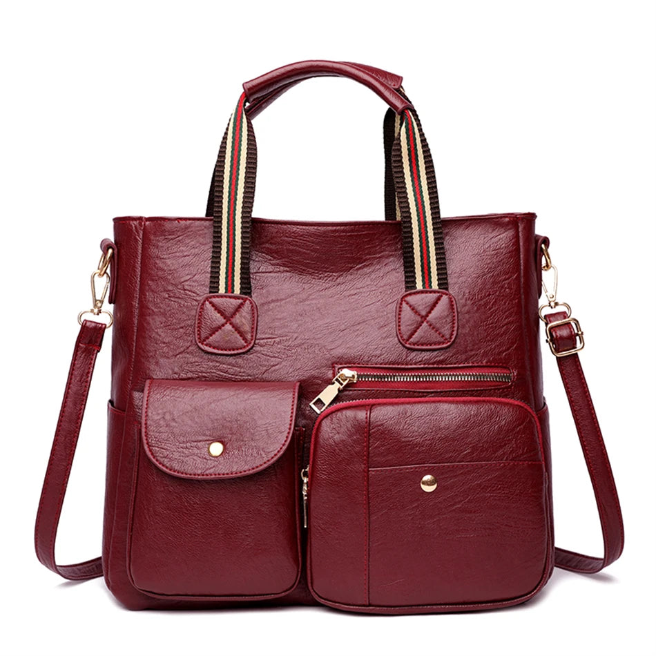 Vintage Leather Handbags for Women Large Tote Shoulder Bags Female Sac