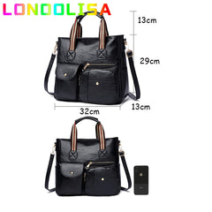 Vintage Leather Handbags for Women Large Tote Shoulder Bags Female Sac