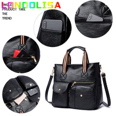Vintage Leather Handbags for Women Large Tote Shoulder Bags Female Sac