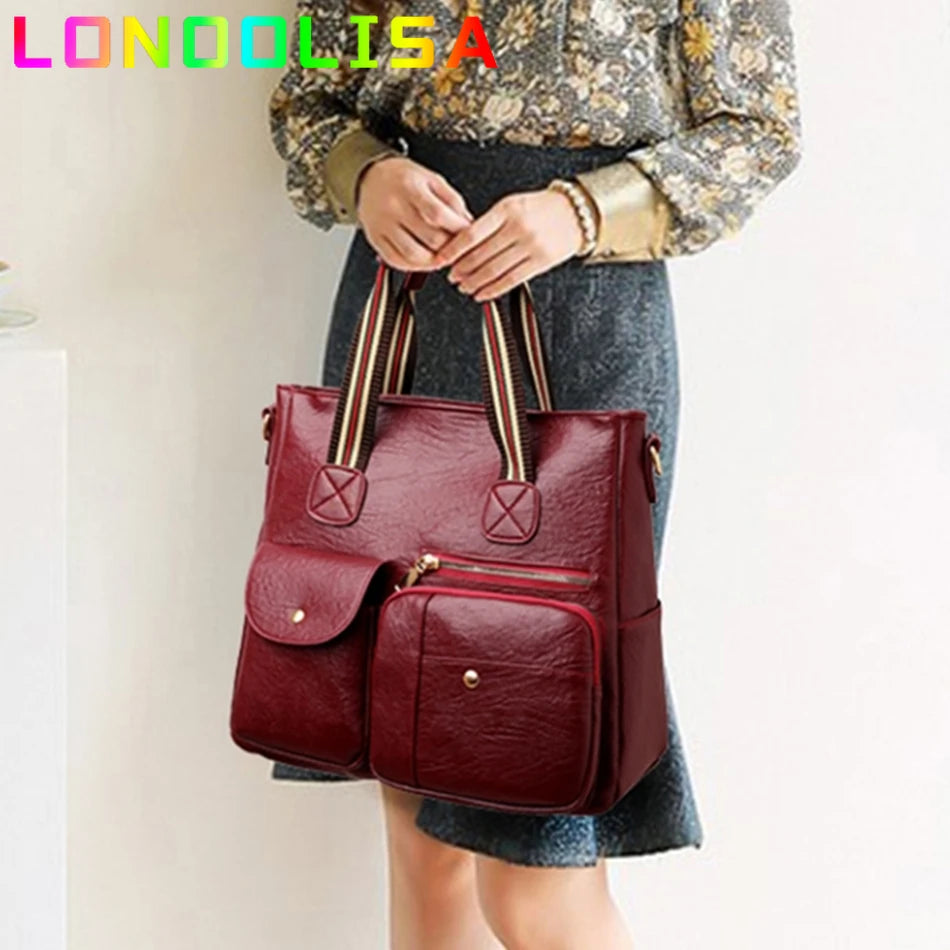Vintage Leather Handbags for Women Large Tote Shoulder Bags Female Sac