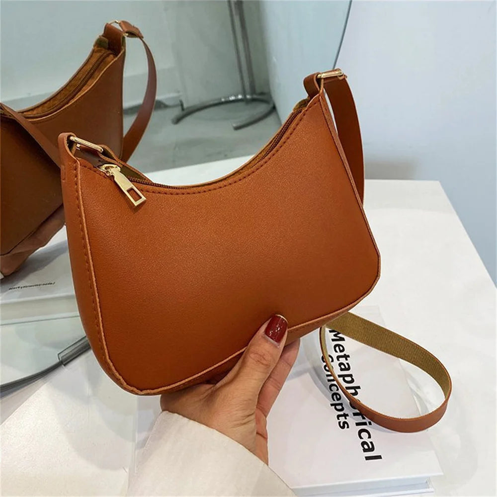 Retro Solid Handbag Pu Leather Shoulder Underarm Bag Casual Ladies Handbags