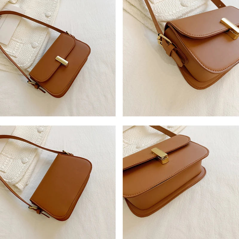 Retro Solid Women's Bag PU Leather Small Square Bag All-match Handbags