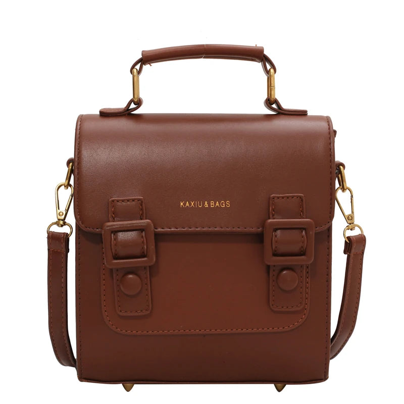Retro PU Leather College Backpack for Teenage Girls