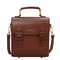 Retro PU Leather College Backpack for Teenage Girls