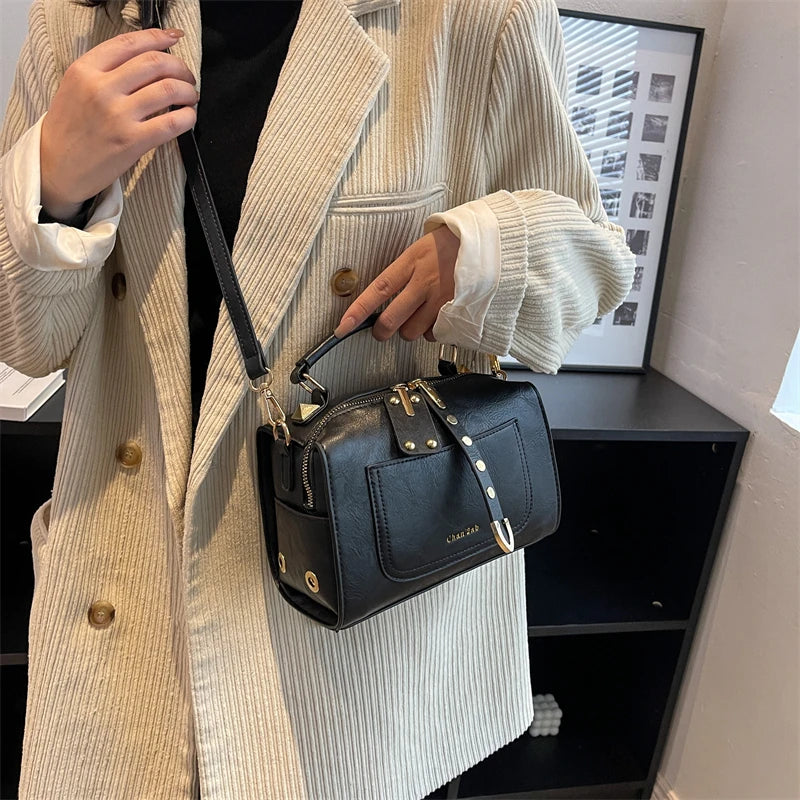Retro Square Box Handbag Small Women Bag Crossbody Rivet Clutch Purse