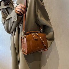 Retro Square Box Handbag Small Women Bag Crossbody Rivet Clutch Purse