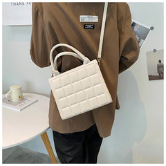 Retro Square Shoulder Bags for Women Bag PU Leather Crossbody Plaid Purse