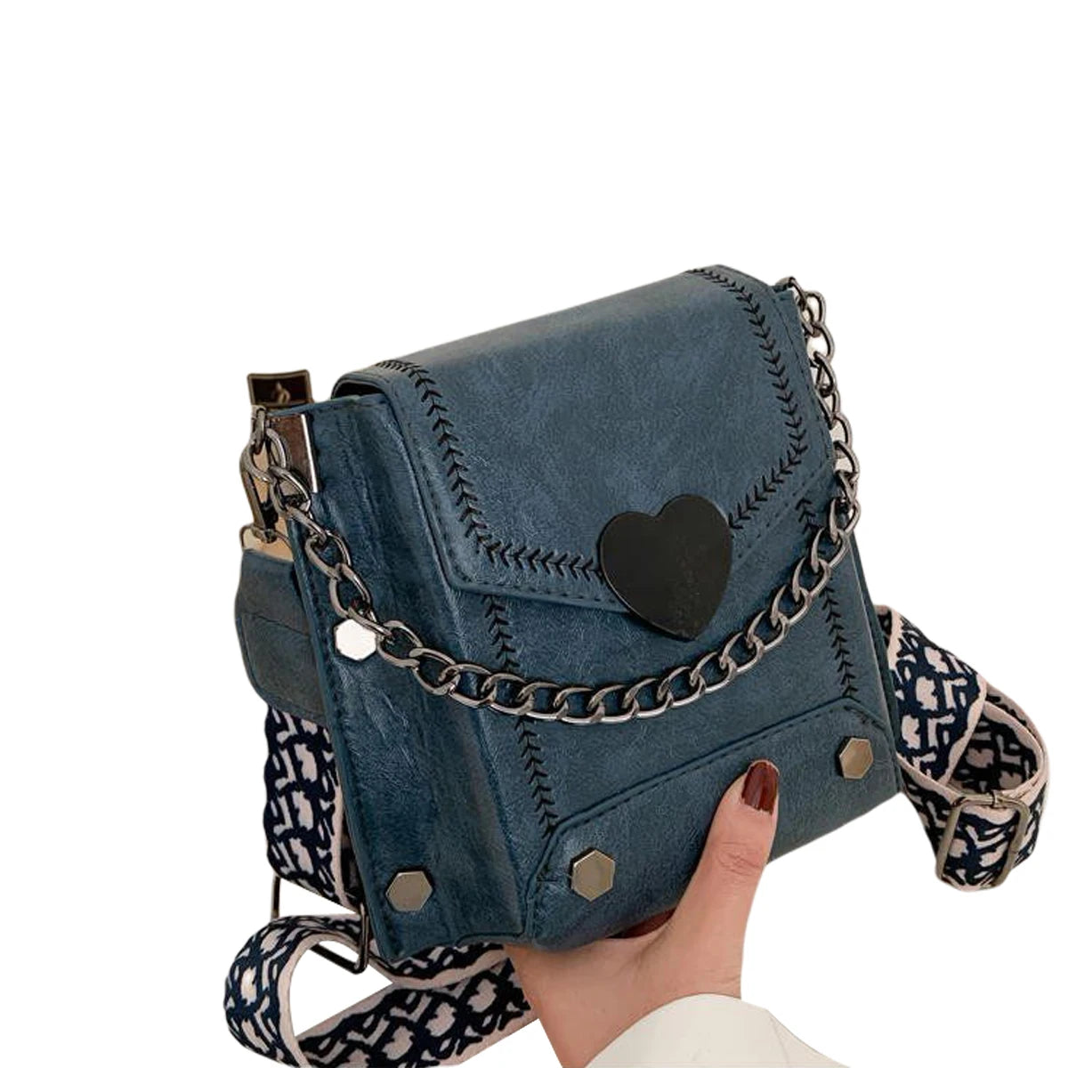 Retro Style Women PU Leather Messenger Crossbody Bag Heart Buckle Shoulder Purse