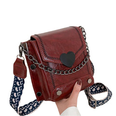 Retro Style Women PU Leather Messenger Crossbody Bag Heart Buckle Shoulder Purse