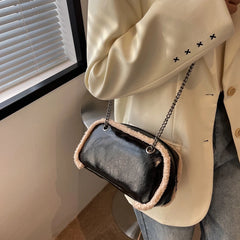 Retro Bright Leather Shoulder Bag Plush Edges Handbags
