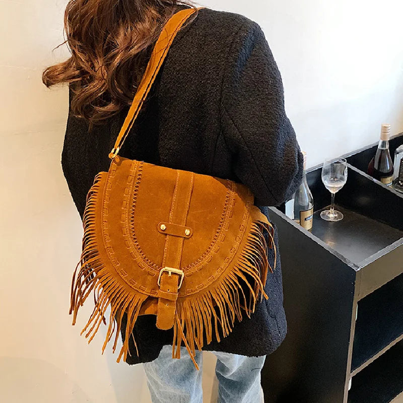 Retro Tassel Shoulder Bag Crossbody Saddle Handbags